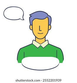 Illustration of a person with speech bubbles engaging in conversation