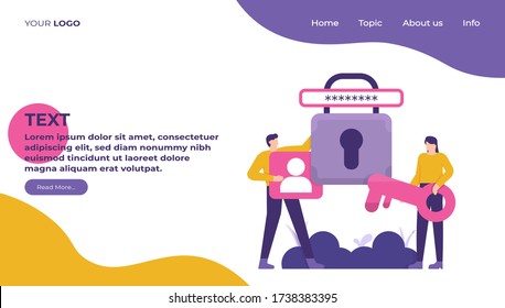 illustration of a person standing next to a padlock. the concept of data security, protection of personal data, passwords. flat design. can be used for elements, landing pages, UI.