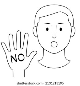 Illustration of a person sticking out one hand to the front and say "NO" (white background, vector, cut out)