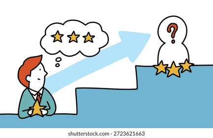 Illustration of a person striving to improve their grade or evaluation, aiming for higher scores, better performance, and growth toward future goals.