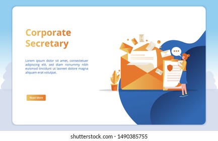 Illustration of a person taking notes on corporate mails as corporate secretary for landing page template