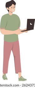 Illustration of Person with Technology. Vector Character in Flat Cartoon Design Style.