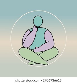 Ilustração de uma pessoa em uma pose de pensamento, dentro de um círculo branco
