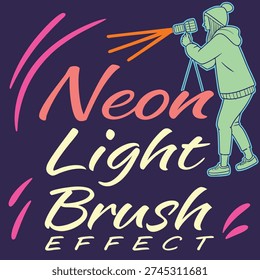 Illustration of a person using a camera with neon light brush effect on dark background