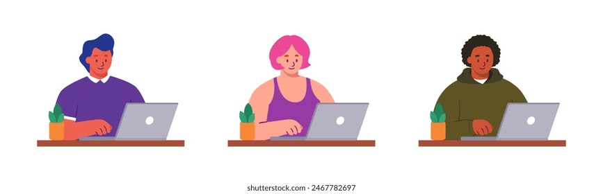 Illustration of a person using a laptop. illustrations for college assignments, work, playing games, etc. anything related to laptops