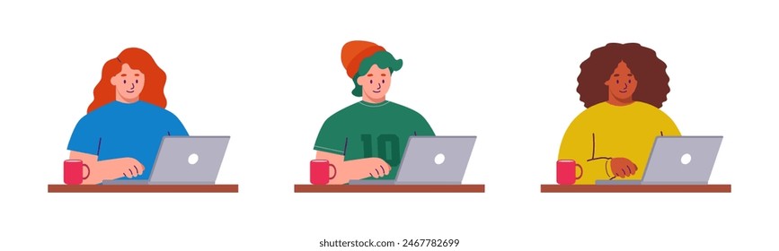 Illustration of a person using a laptop. illustrations for college assignments, work, playing games, etc. anything related to laptops