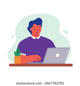 Illustration of a person using a laptop. illustrations for college assignments, work, playing games, etc. anything related to laptops