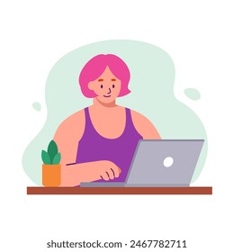 Illustration of a person using a laptop. illustrations for college assignments, work, playing games, etc. anything related to laptops