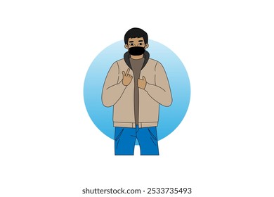 Illustration of a person using a mask as protection from the virus