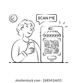 Ilustración de una persona usando un smartphone para escanear un código QR