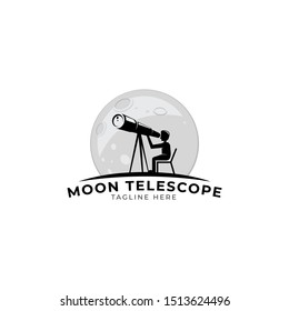 illustration of a person using a telescope with a moon background