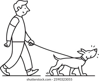 Illustration of Person Walking a Dog on a Leash Outdoors