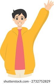 Ilustración de una persona agitando la mano. Personaje de dibujos animados de Vector
