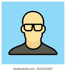 Illustration of a person wear the glasses for eye protection. Personal protective equipment usage symbol when working. Isolated with thick outline of icon.