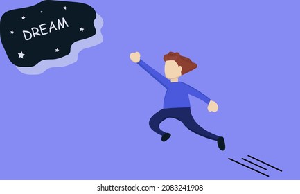 illustration of a person who achieves his dream. 
Suitable for articles, and other media.