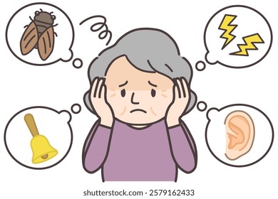 Illustration of a person who is bothered by tinnitus or noise.