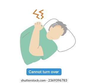 Illustration of a person who cannot sleep at night because of a sore shoulder - Shutterstock ID 2369396783