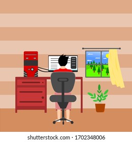 illustration of a person who is doing work at home
