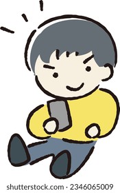 Illustration of a person who enjoys looking at a smartphone