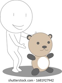 Illustration of a person who enjoys watching a bear doll.