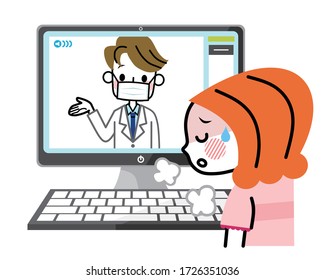 Illustration of a person who makes a medical diagnosis online.