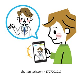 Illustration of a person who makes a medical diagnosis online.