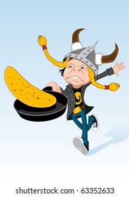 illustration of a person who participates in a race with pancakes