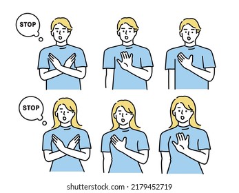  Illustration of the person who represents the stop.Trouble, wait, think, problem, anxiety, ban, stop, mistake, alert, safety, opposition.

