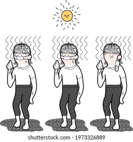 Illustration of a person who suffers from heat stroke with a mask
