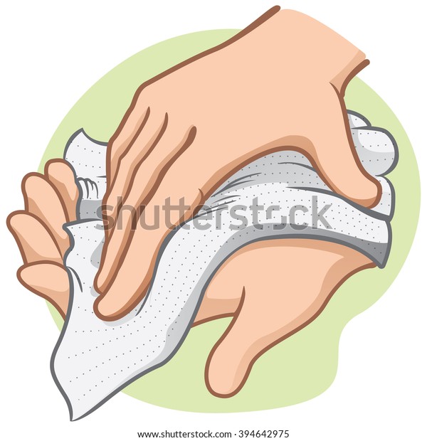 紙タオルやナプキン 白人の手で手を拭いたり拭いたりする人のイラスト 制度の材料やカタログに最適 のベクター画像素材 ロイヤリティフリー