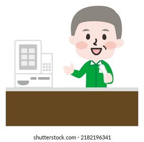 Illustration of a person working at a convenience store