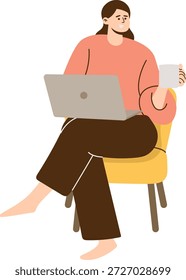Illustration of Person Working From Home. Vector Cartoon Character.