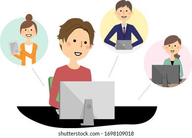 Illustration of a person working remotely.