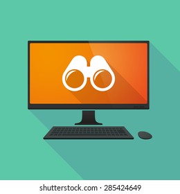 Illustration of a personal computer with a binoculars