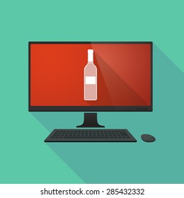 Illustration of a personal computer with a bottle of wine
