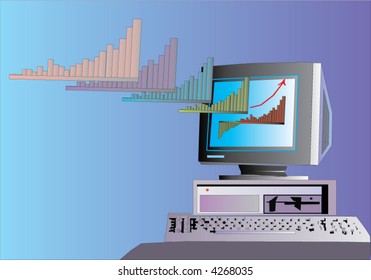 illustration with personal computer and diagram
