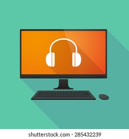 Illustration of a personal computer with a earphones