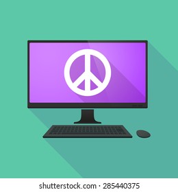 Illustration of a personal computer with a peace sign