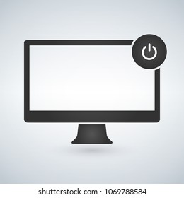 Illustration of a personal computer with power on off button. Isolated vector on modern background.