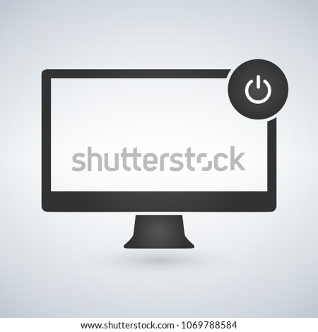 Illustration of a personal computer with power on off button. Isolated vector on modern background.