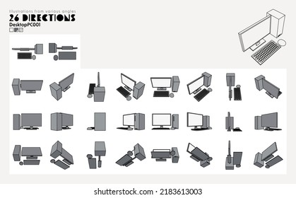 It is an illustration of a personal computer from various angles that can be used for manga and perspective creation. Because it is colored in global colors, you can easily change the color.