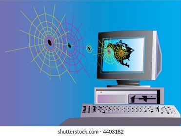 illustration with personal computer and web