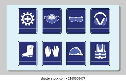 Illustration of personal protective equipment on a blue background