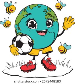 Illustration of a personified Earth as a soccer player 