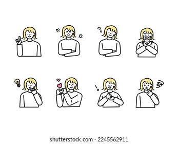 An illustration of a person's facial expression.Women, icons, avatars, laughing, crying, depressed, surprised, angry, know.
