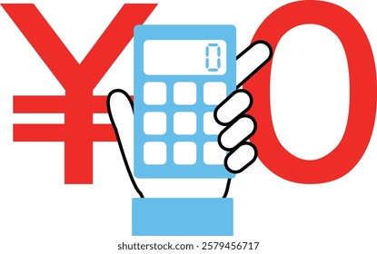 Illustration of person's hand holding calculator with number zero entered