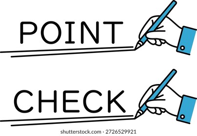Illustration der Hand einer Person, die den Buchstaben Punkt unterstreicht und prüft