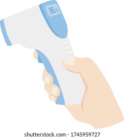 Illustration of a person's hand using a non-contact thermometer.