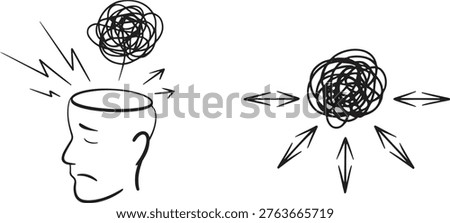 Illustration of a person's head with thoughts bursting out in chaos, symbolizing mental overwhelm and confusion.