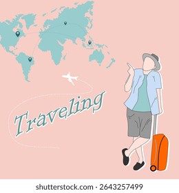 Illustration of a person's travel plan who wants to go on vacation, vector illustration